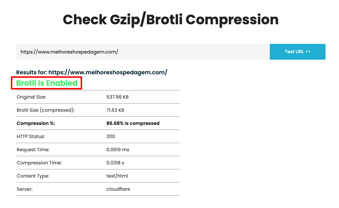 Gzip Brotli testar otimização