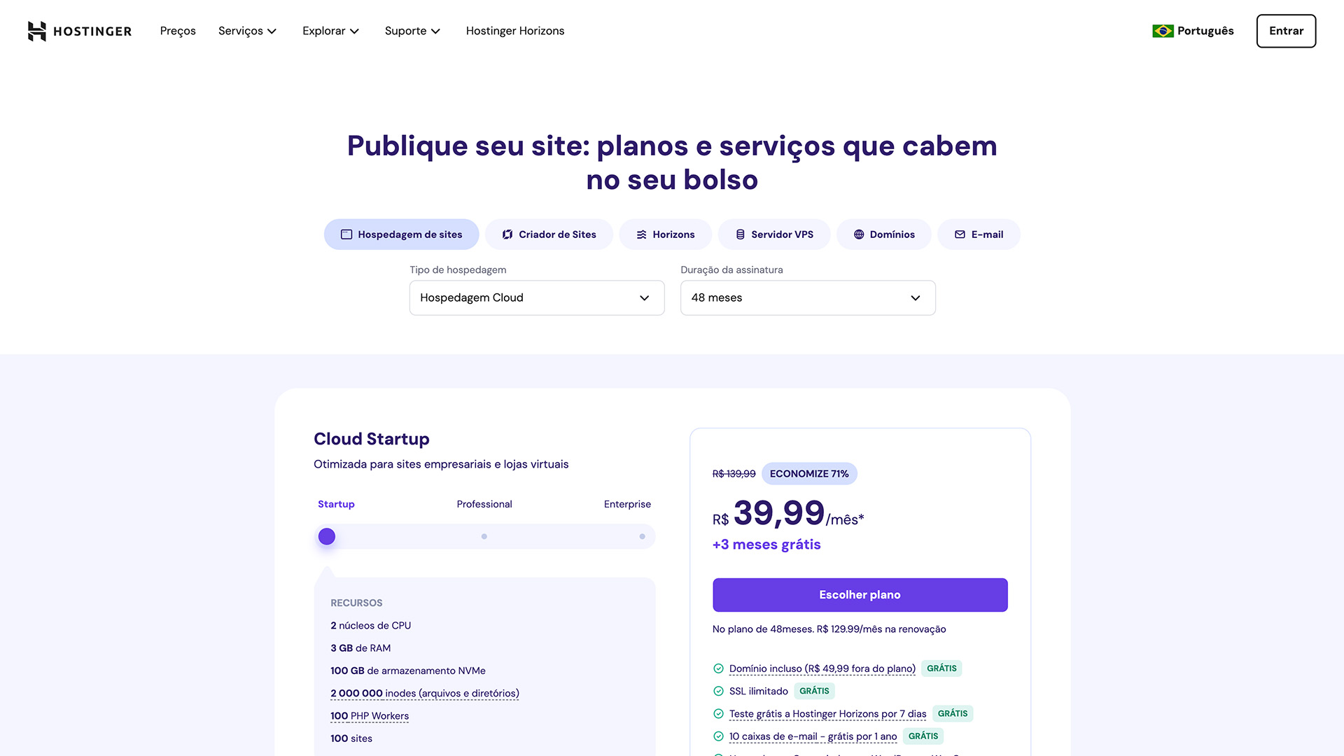 Hospedagem cloud hostinger