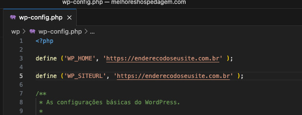 arquivo wp config.php do WordPress