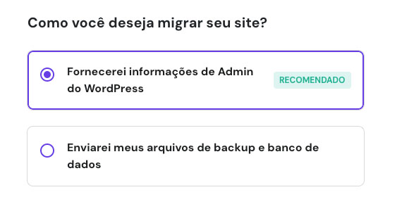 Método de migração hostinger