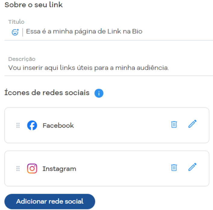 configurações do link na bio