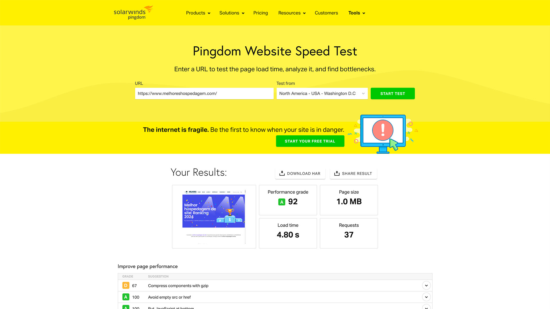 Pingdom Website Speed Test