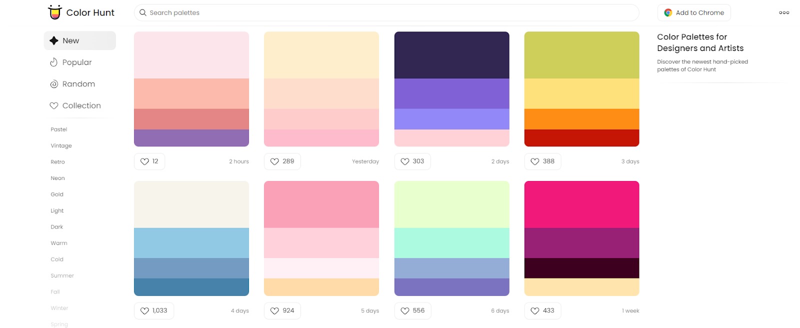 Paleta de cores Colorhunt