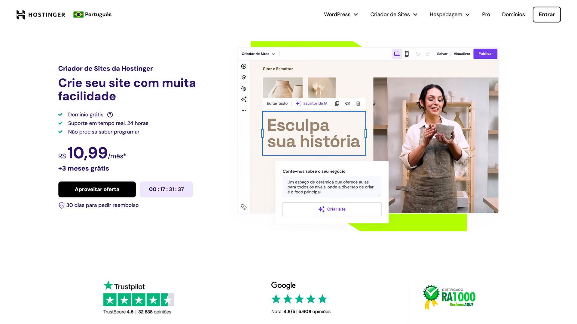 Criador de Site Hostinger Preço