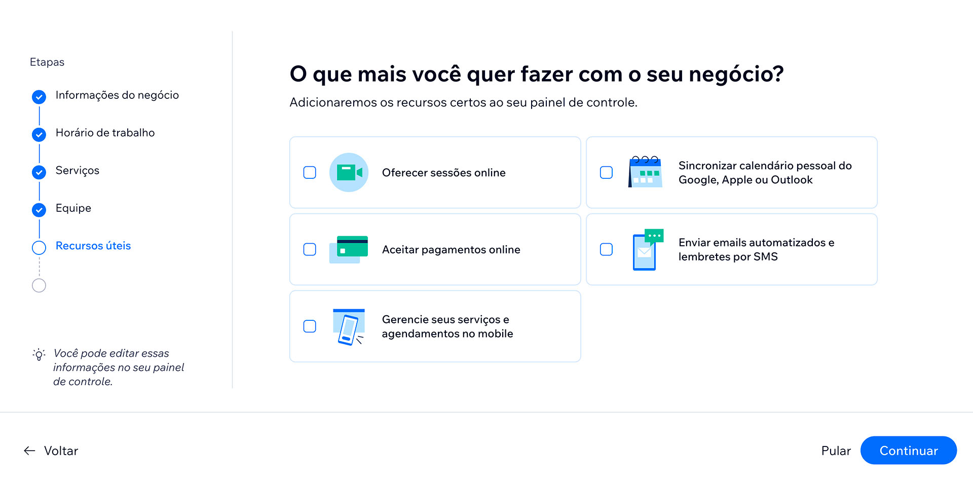 Recursos úteis do Wix