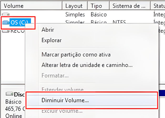 Diminuir volume HD