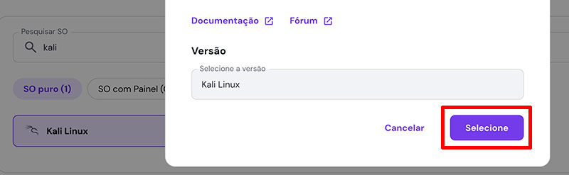 Selecionar versão do Kali Linux