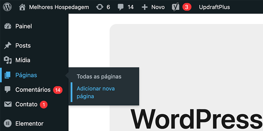 Adicionar nova página WordPress