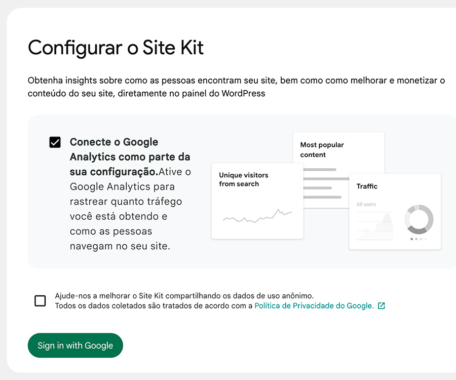 Configurar o google site kit