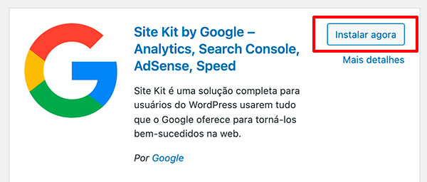 Instalar site kit google