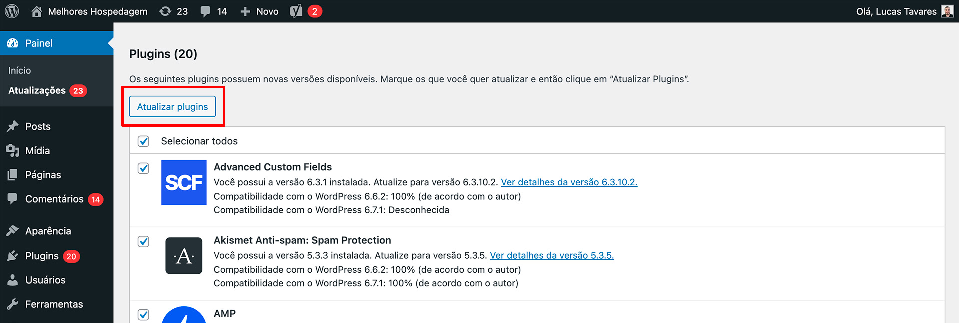 WordPress Atualizar Plugins