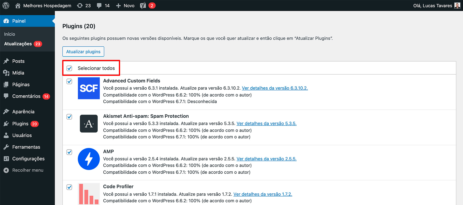 WordPress Atualizar Plugins