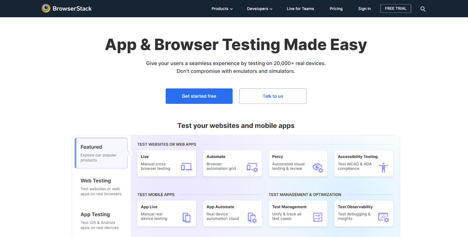 testar seu site em vários navegadores browserstack