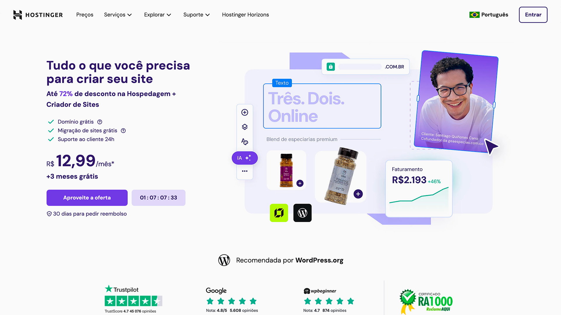 melhor hospedagem de site hostinger