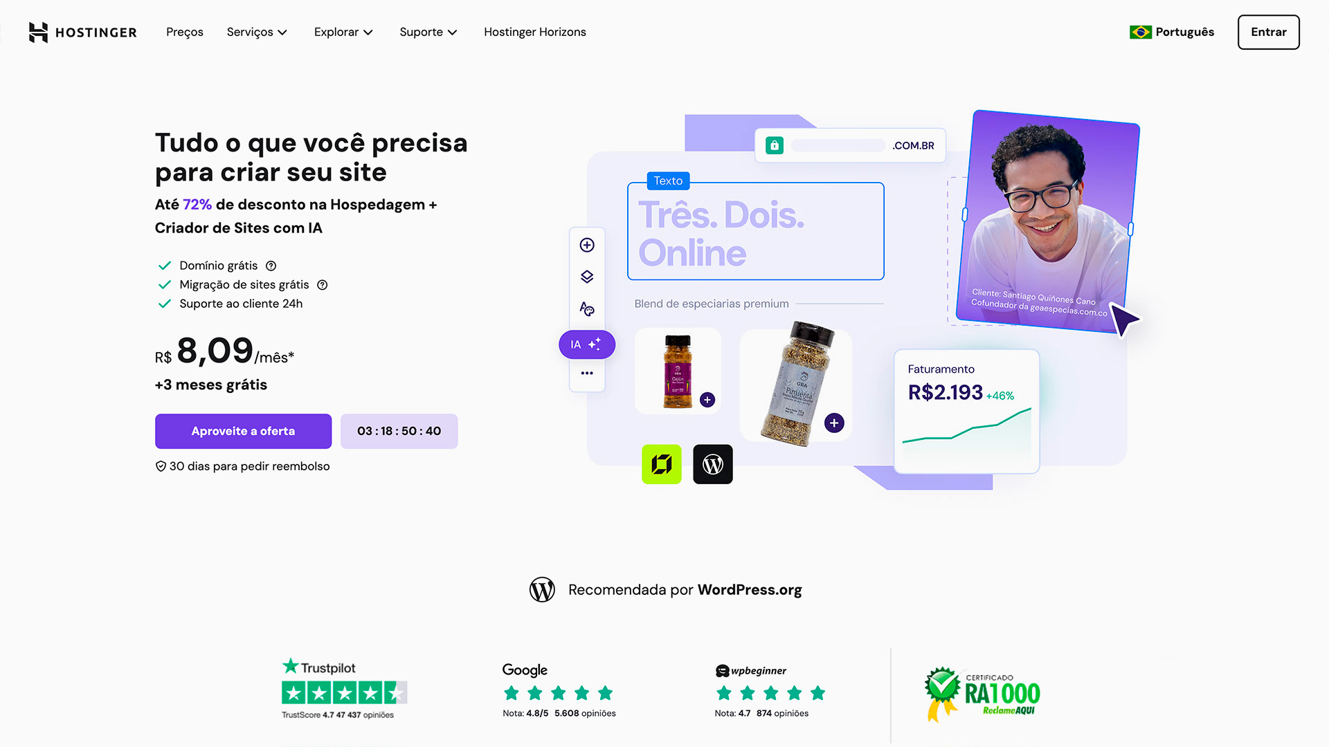 Hospedagem de site hostinger