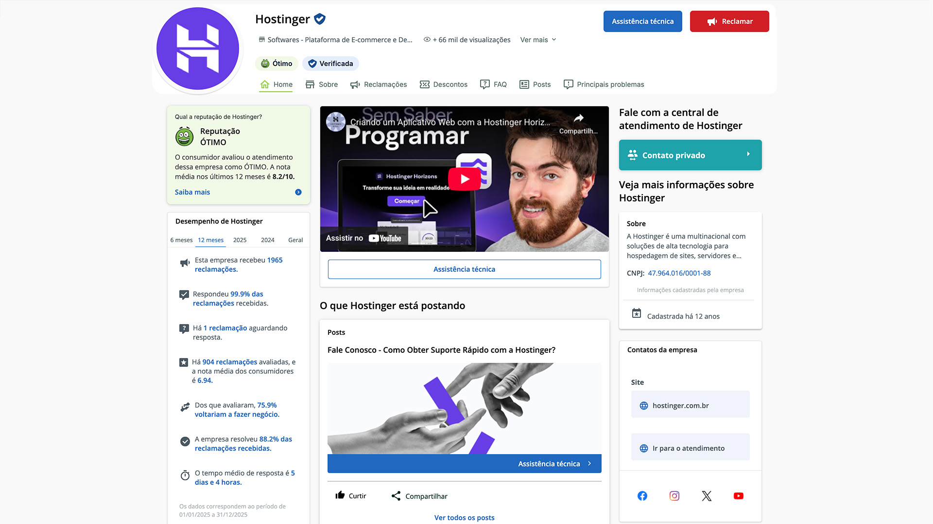 Hostinger Reclame Aqui