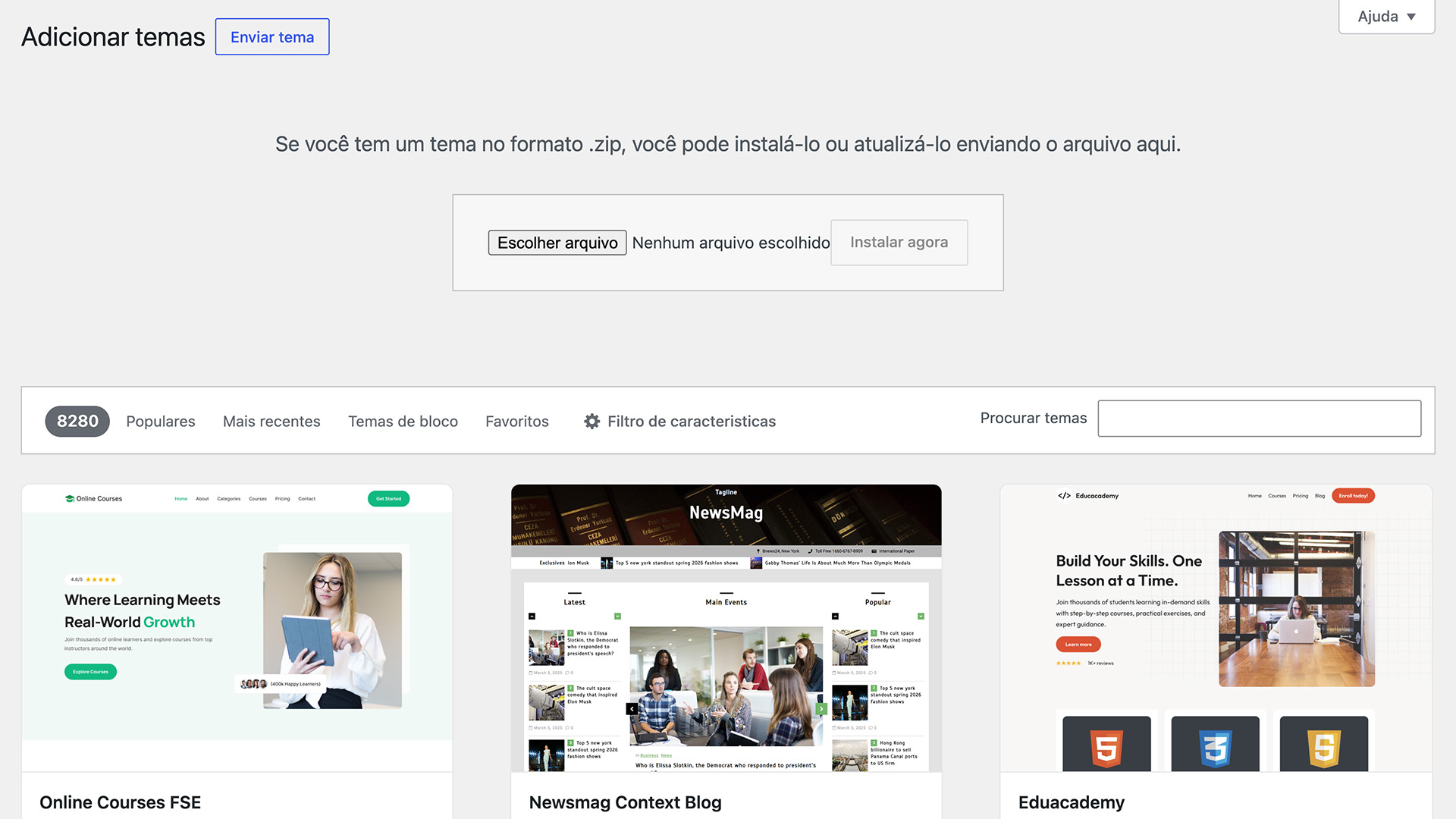 Como Enviar Temas WordPress ZIP