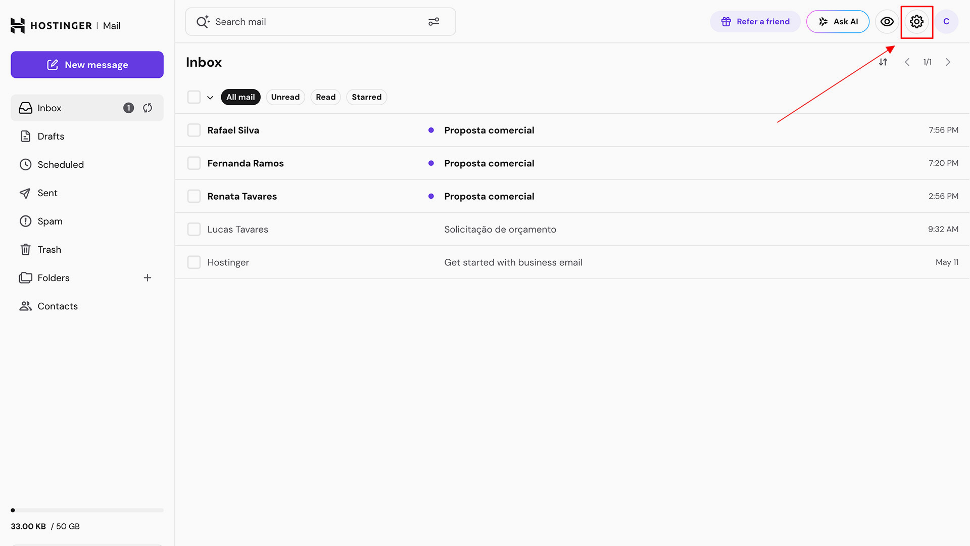 Configurar Idioma Email Profissional Comercial Hostinger