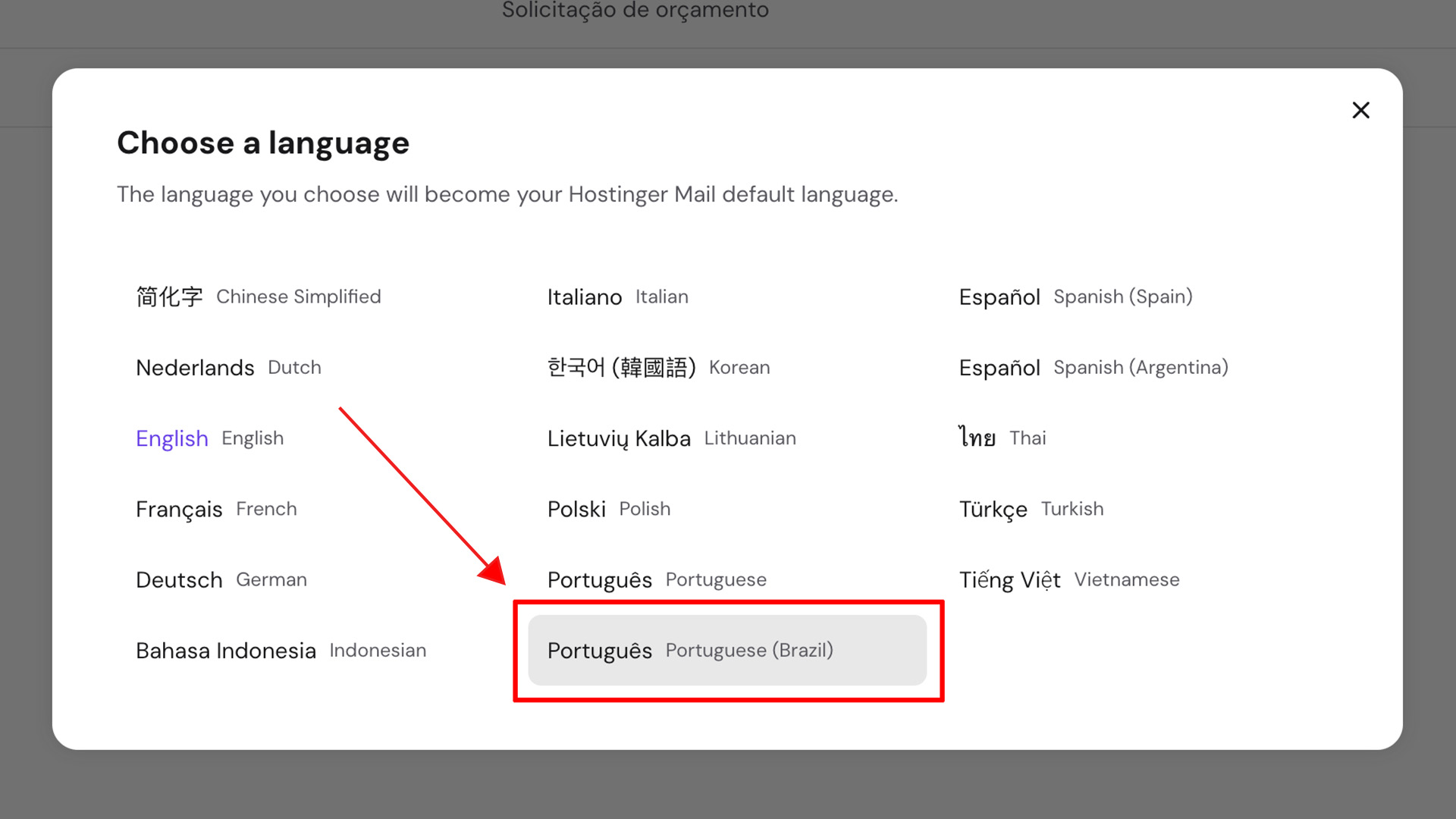 Configurar Idioma Email Profissional Comercial Hostinger